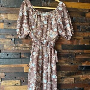 Vintage 1970s Neiman Marcus Prairie Floral Peasant Dress Union Made